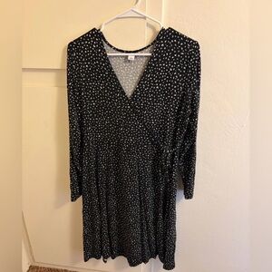 Old Navy Black Long Sleeve Wrap Dress with White Dot Print